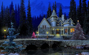 xmas, christmas, new year, holiday, cottage, mountain, winter, snow, landscape, house