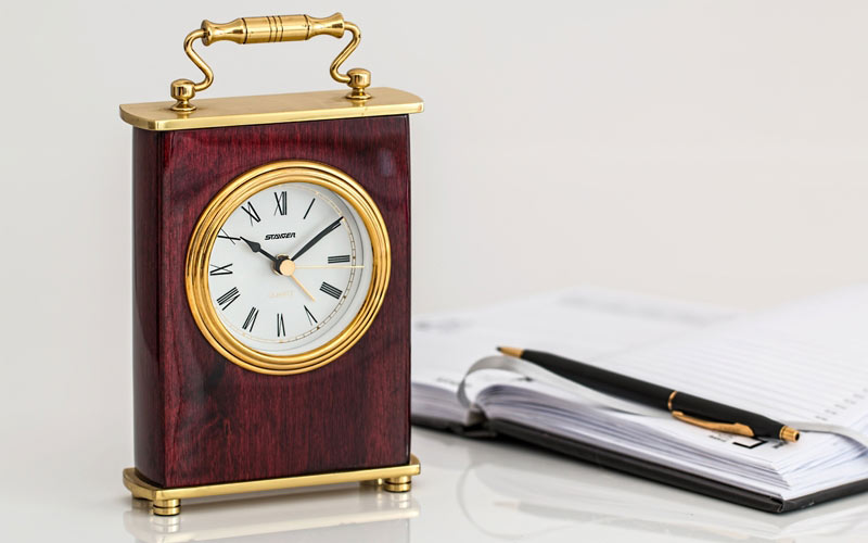 clock, time, pen, notepad