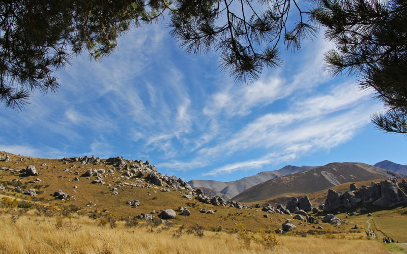 blue sky, mountain, nature, clouds, castle hill, new zealand, nature, landscape, stones