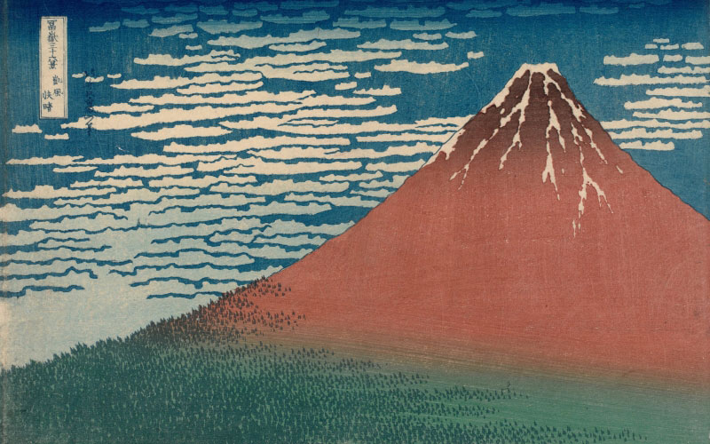 gaifū kaisei, fugaku sanjūrokkei, япония, кацусика хокусай, нисимурая йохачи, хороший ветер, ясная погода, гайфу кайсей, красная фудзи, тридцать шесть видов на гору фудзи, фугаку сандзюроккей