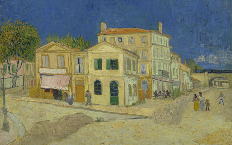the yellow house, van gogh, painting, the street, cityscape, oil on canvas