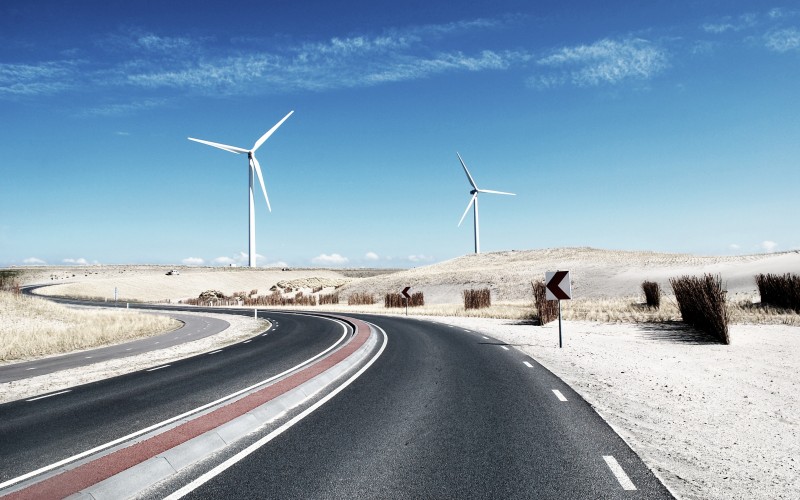 sky, road, path, way, windmill, wind turbine, energy, wind power, white sand, infrastructure, wind farm, power generation, renewable energy, wind generators