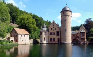 архитектура, замок, дворец, исторический, старый, пейзаж, замок меспельбрунн, озеро
